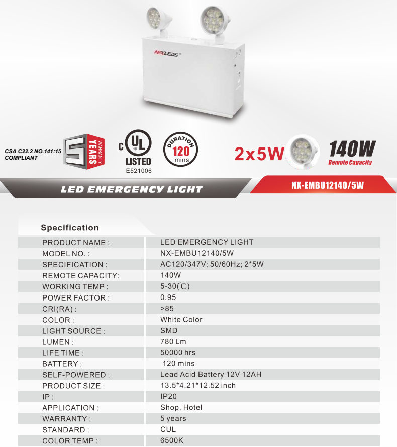 Nexleds 140W Battery Unit with 5W LED Heads