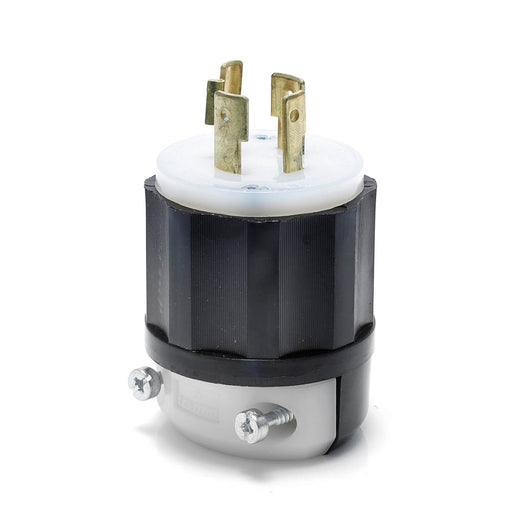 Leviton 2411, Locking Plug, 20 Amp, 125/250 Volt, 3 Pole 4 Wire Industrial Grade, Black & White