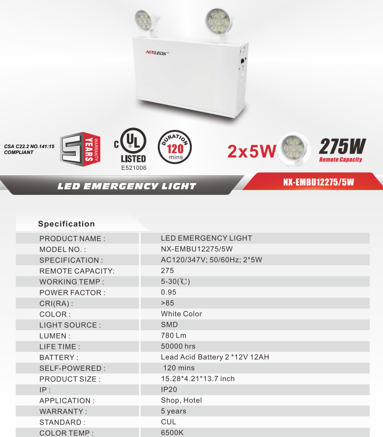 Nexleds 275W Battery Unit with 5W LED Heads