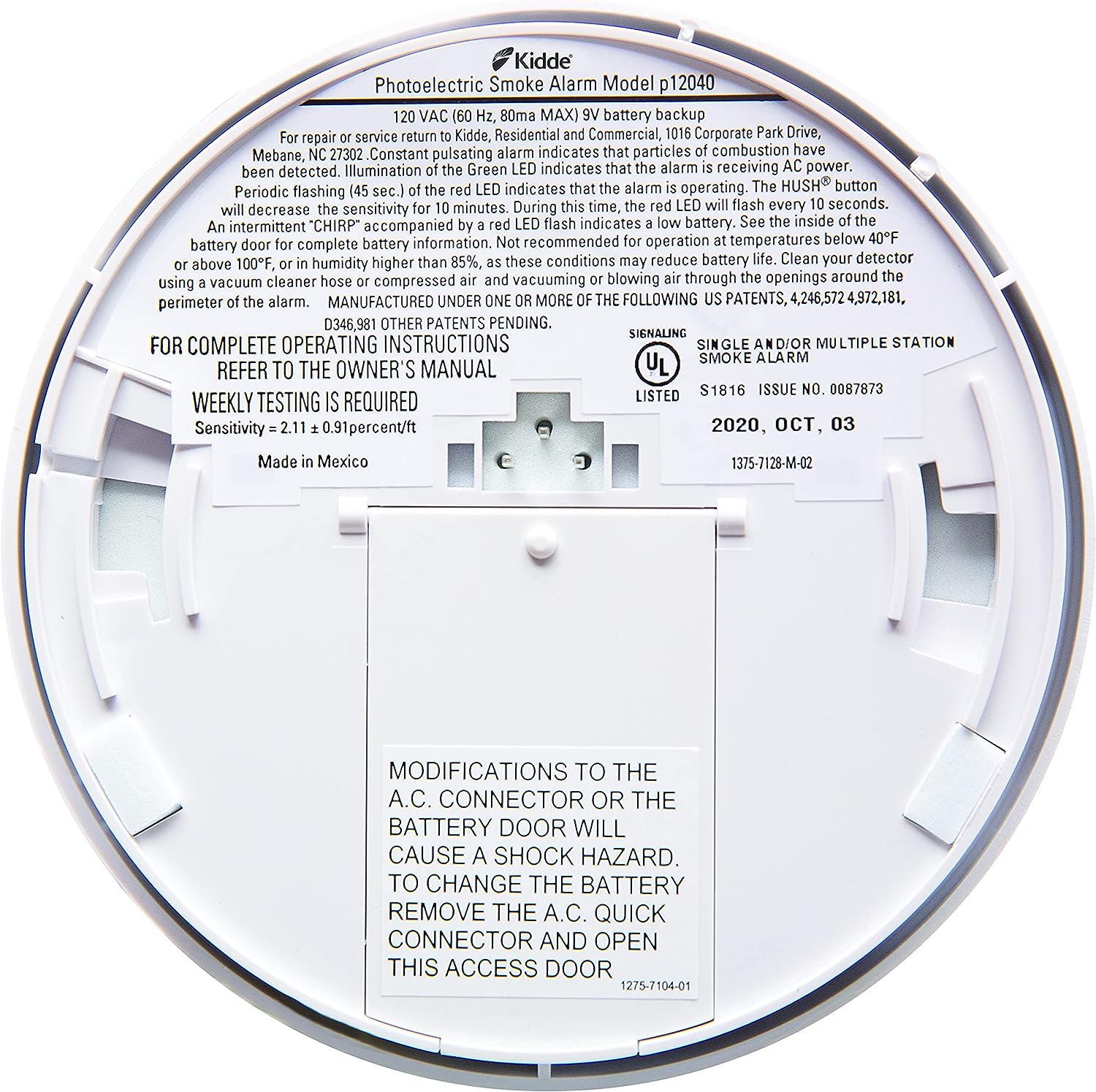 Kidde Smoke Detector, Hardwired with Battery Backup & Interconnect, Battery Included