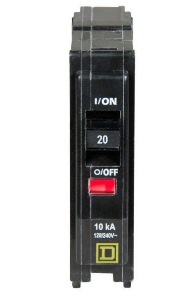 SquareD, QO, 20A, 1 pole, 120/240VAC, 10kA, plug in, QO120