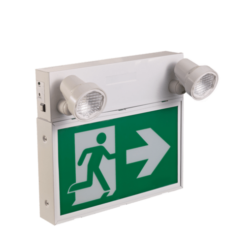 Reno Lighting LED RUNNING MAN COMBO 2x5W Heads (940lm) | 120-347VAC | Powder-Coated Steel | Sealed Nickel-Cadmium | Discharge Time >2 Hours |
