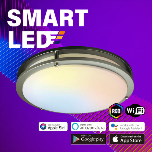 Dawnray 12" Smart Led Flush mount Ceiling Light RGB, Brushed Nickel, Work With Amazon Alexa & Google Assisdant