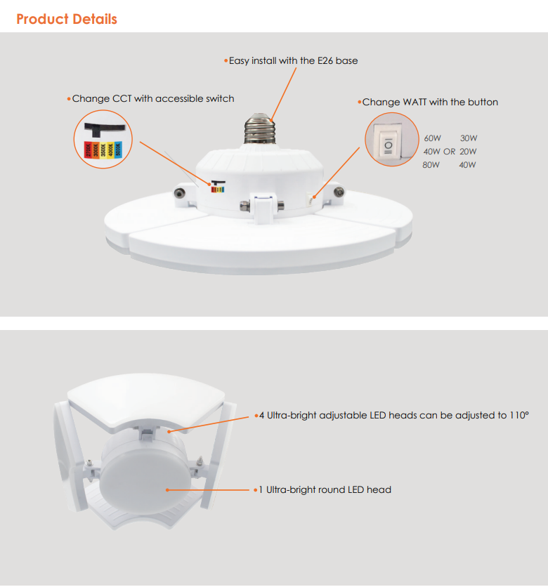 Votatec Garage Light – CCT & Power Adjustable
