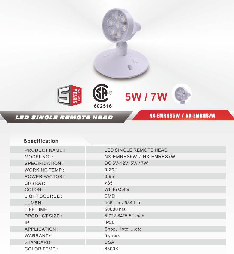 NEXLEDS Led Single Remote Light 5W/7W