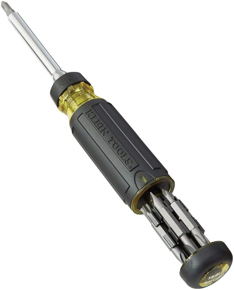 Klein Tools 32305 Multi-bit Ratcheting Screwdriver, 15-in-1 Tool with Phillips, Slotted, Square, Torx and Combo Bits and 1/4-Inch Nut Driver