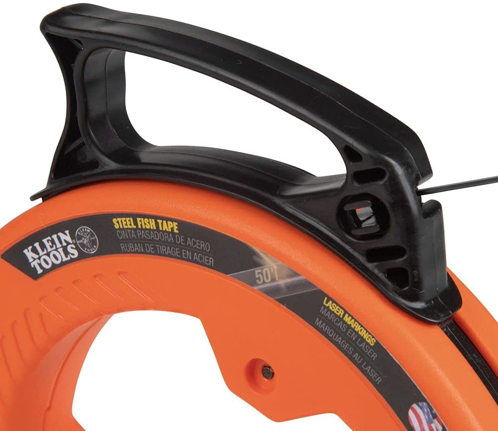 Klein Tools 56331 Fish Tape, Steel Wire Puller with Double Loop Tip, Optimized Housing and Handle, 1/8-Inch x 50-Foot