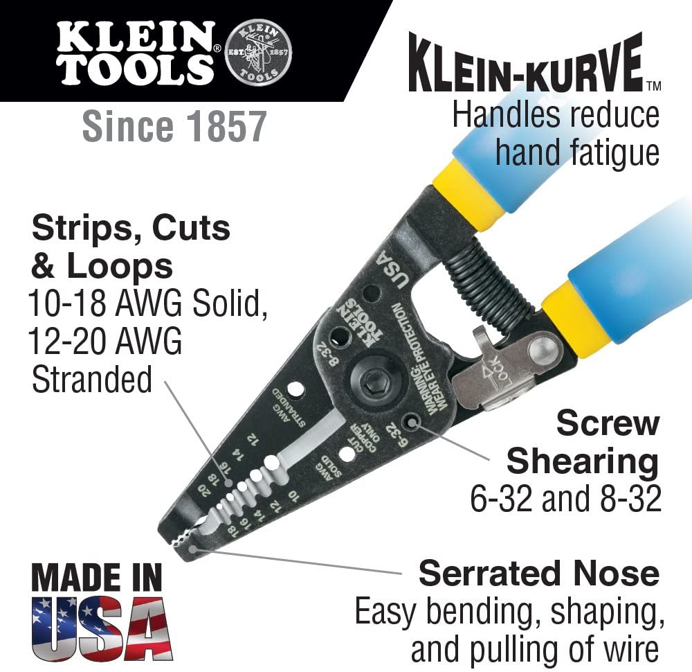 Klein Tools 11055  7-1/8 in. Klein-Kurve Wire Stripper/Cutter for 10-18 AWG Solid Wire and 12-20 AWG Stranded Wire