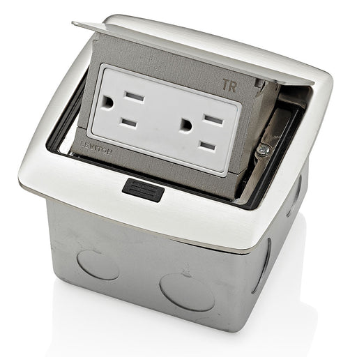 Leviton PFTR1-BN, Brushed Nickel Pop-Up Floor Box with 15 Amp, Tamper-Resistant Outlet - Consavvy