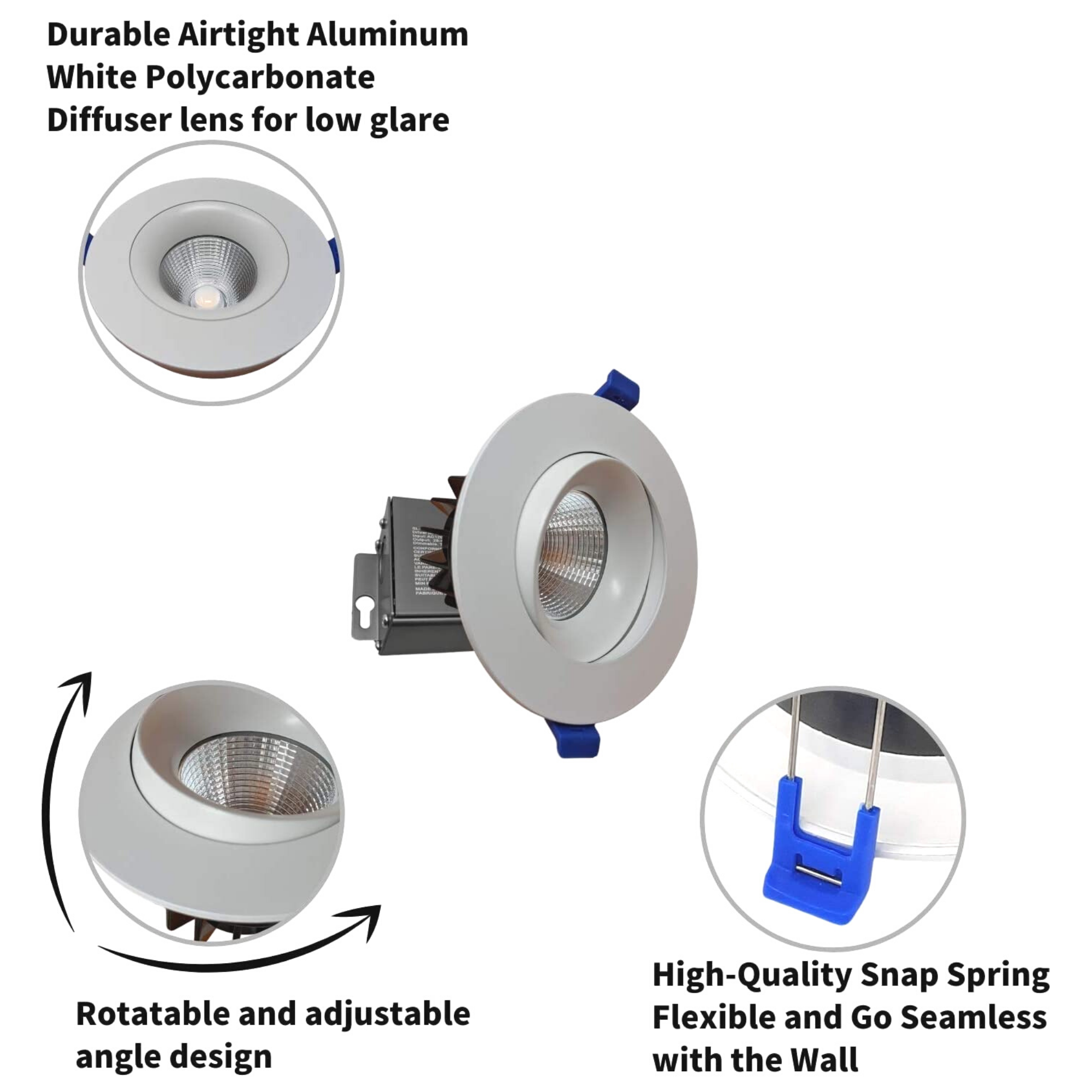 DawnRay Dim to Warm 4" LED Round Baffle Recessed Light (Potlight) Dim from 3000K to 2200K, White/Black/Brushed Nickel, 12W, 830LM