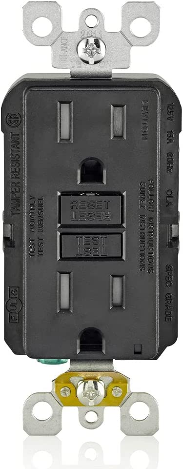 Leviton GFTR1-E/GFTR2-E Smartest Self-Test Smartlockpro Slim GFCI Tamper-Resistant Receptacle with Led Indicator, 15-Amp/20-Amp, Black(Wallplate Included)
