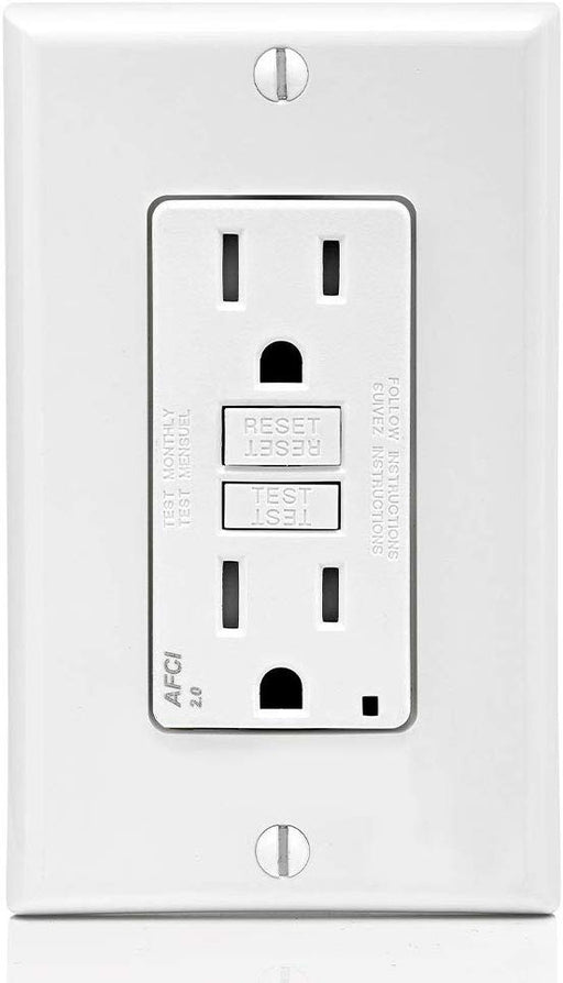 Leviton AFTR1-W SmartlockPro Outlet Branch Circuit Arc-Fault Circuit Interrupter Receptacle, 15-Amp, 120-Volt, White wall plate included - Consavvy