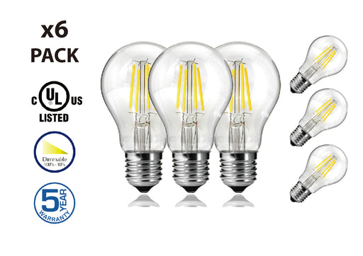 DawnRay LED Filament Bulb 6W 2700K Warm White E26 Screw Base Dimmable Bulbs UL-Listed - Consavvy