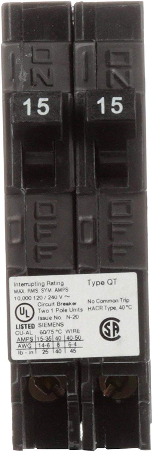Siemens Q1515NC Two 15-Amp Single Pole 120-Volt Non-Current Limiting Circuit Breaker - Consavvy