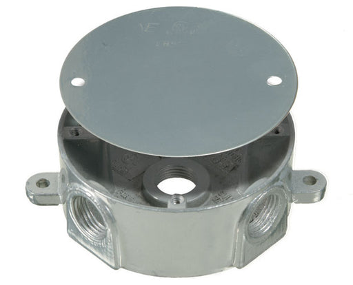 VISTA 20075 1Pack Round Weatherproof Metal Box w/Cover 5 x 1/2" holes - Grey - Consavvy