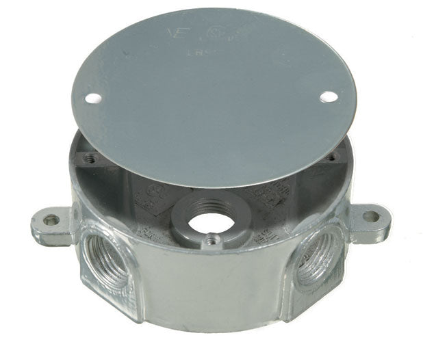 VISTA 20075 1Pack Round Weatherproof Metal Box w/Cover 5 x 1/2" holes - Grey - Consavvy