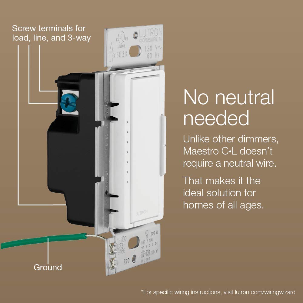 Lutron MACL-153M-WH-C Maestro C.L Dimmer Switch for Dimmable LED, Halogen & Incandescent Bulbs, Single-Pole or Multi-Location,White - Consavvy