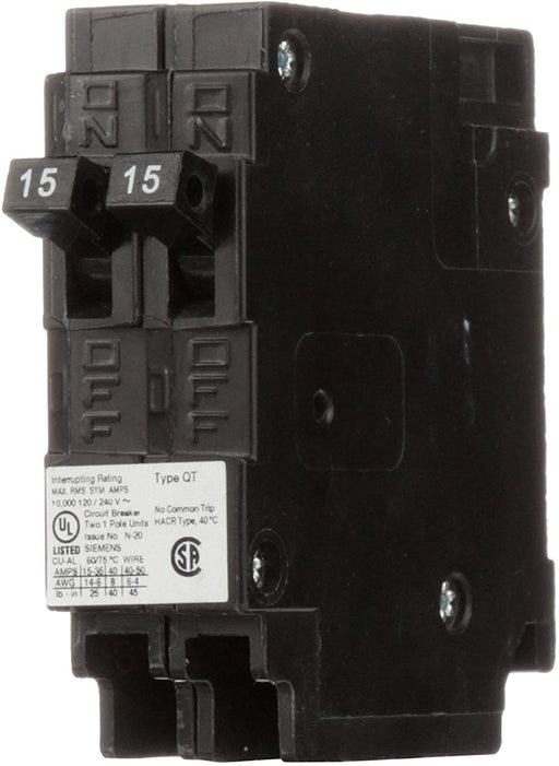 Siemens Q1515NC Two 15-Amp Single Pole 120-Volt Non-Current Limiting Circuit Breaker - Consavvy