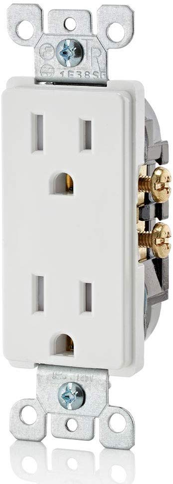 Leviton T5325-W 15 Amp 125 Volt, Tamper Resistant, Decora Duplex Receptacle, Straight Blade, Grounding (White) wall plates excluded 1Pack/10 Pack