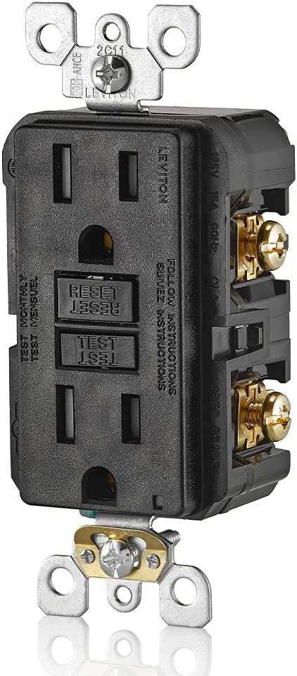 Leviton GFTR1-E/GFTR2-E Smartest Self-Test Smartlockpro Slim GFCI Tamper-Resistant Receptacle with Led Indicator, 15-Amp/20-Amp, Black(Wallplate Included)