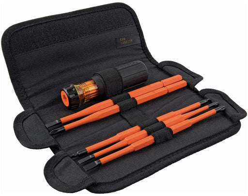 Klein Tools 32288 Insulated Screwdriver, 8-in-1 Screwdriver Set with Interchangeable Blades, 3 Phillips, 3 Slotted & 2 Square Tips