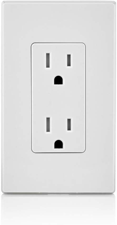 Leviton T5325-W 15 Amp 125 Volt, Tamper Resistant, Decora Duplex Receptacle, Straight Blade, Grounding (White) wall plates excluded 1Pack/10 Pack