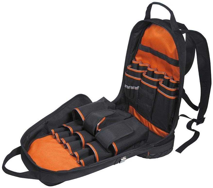 Klein Tools 55421BP-14 Backpack, Electrician Tool Bag, Tradesman Pro Organizer, 39 Pockets and Molded Base - Consavvy