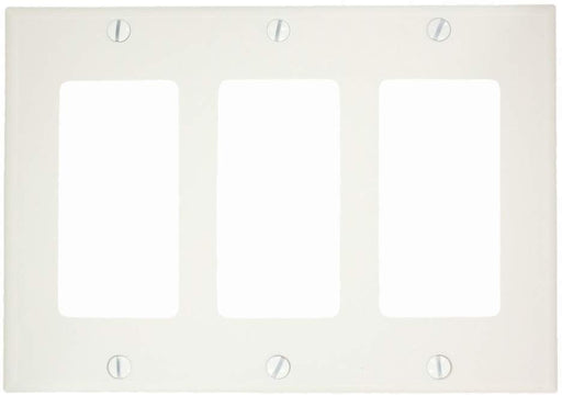 Leviton 80411-NW 3 Gang Decora/GFCI Device Wall Plate, Standard Size, White - Consavvy
