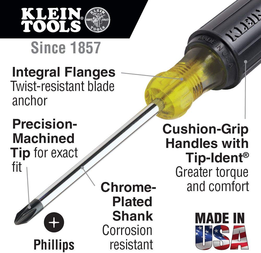 Klein 603-4 No.2 Profilated Phillips Tip 4-Inch Round Shank Screwdriver - Consavvy