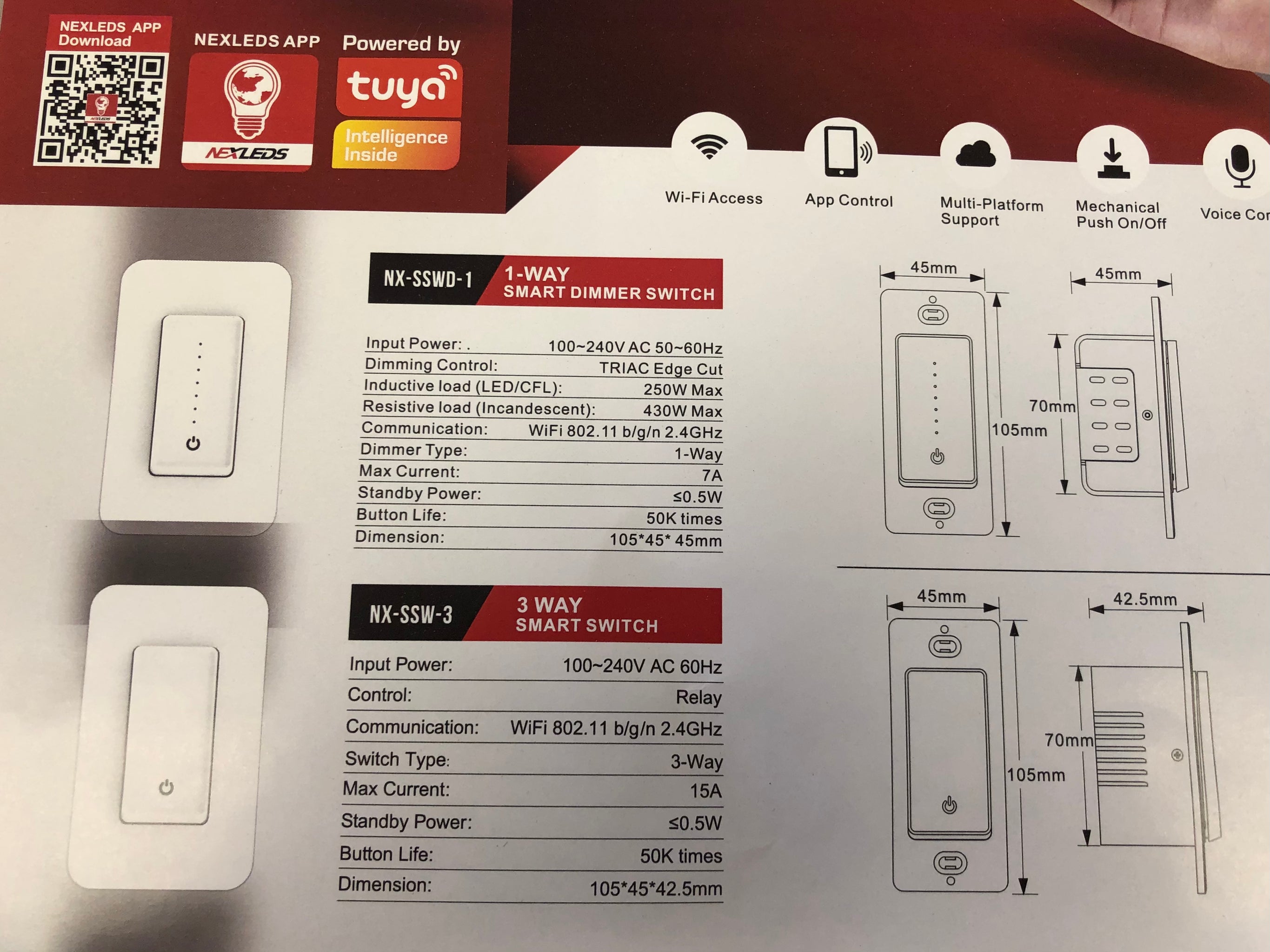 Nexleds 3 Way Smart Switch Wallplate Included