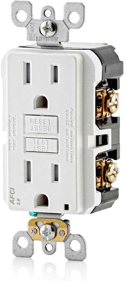 Leviton AFTR1-W SmartlockPro Outlet Branch Circuit Arc-Fault Circuit Interrupter Receptacle, 15-Amp, 120-Volt, White wall plate included - Consavvy