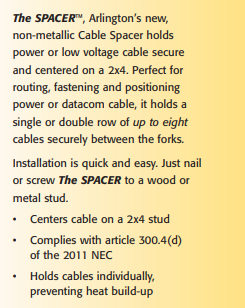 Arlington Industries CS14-25 Nail-On Cable Spacer, Holds up to Eight 14/2 Cables on Stud, Non-Metallic, 25-Pack