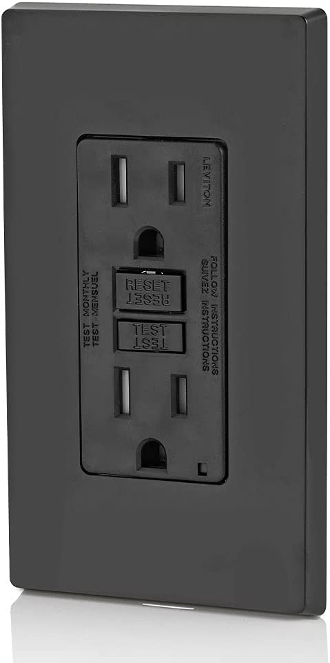 Leviton GFTR1-E/GFTR2-E Smartest Self-Test Smartlockpro Slim GFCI Tamper-Resistant Receptacle with Led Indicator, 15-Amp/20-Amp, Black(Wallplate Included)