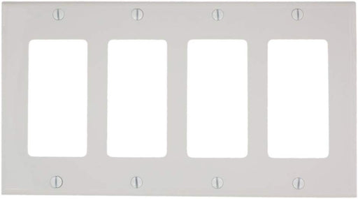 Leviton 80412-NW 4-Gang Decora/GFCI Device Decora Wallplate, Standard Size, Thermoplastic Nylon, Device Mount (White) - Consavvy