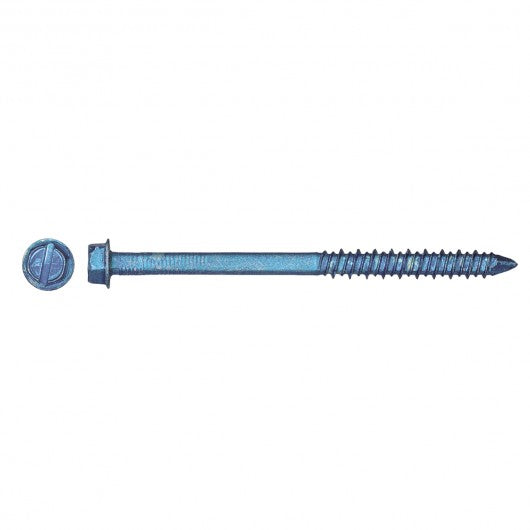 Paulin 3/16" X 3 1/4" HEX WASHER HEAD SLOTTED CONCRETE SCREW WITH BIT-BLUE 1 Box (100 Pieces)