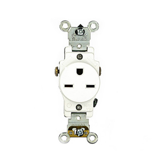 Leviton 5651-W 15 Amp, 250 Volt, Industrial Heavy Duty Grade, Single Receptacle, Straight Blade, Self Grounding (White)