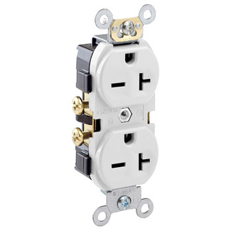 Leviton 5822-W 20A 250V  Commercial Grade Self Grounding Duplex Receptacle Outlet, White