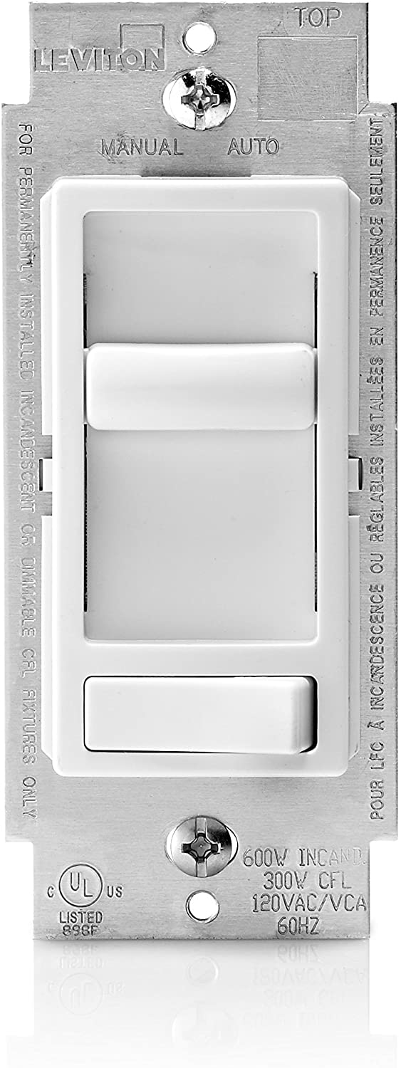 Leviton 6674-2PK SureSlide Universal Slide Dimmer With Preset Switch(2 Pack) Single Pole and 3-Way White (Wall Plate Include)