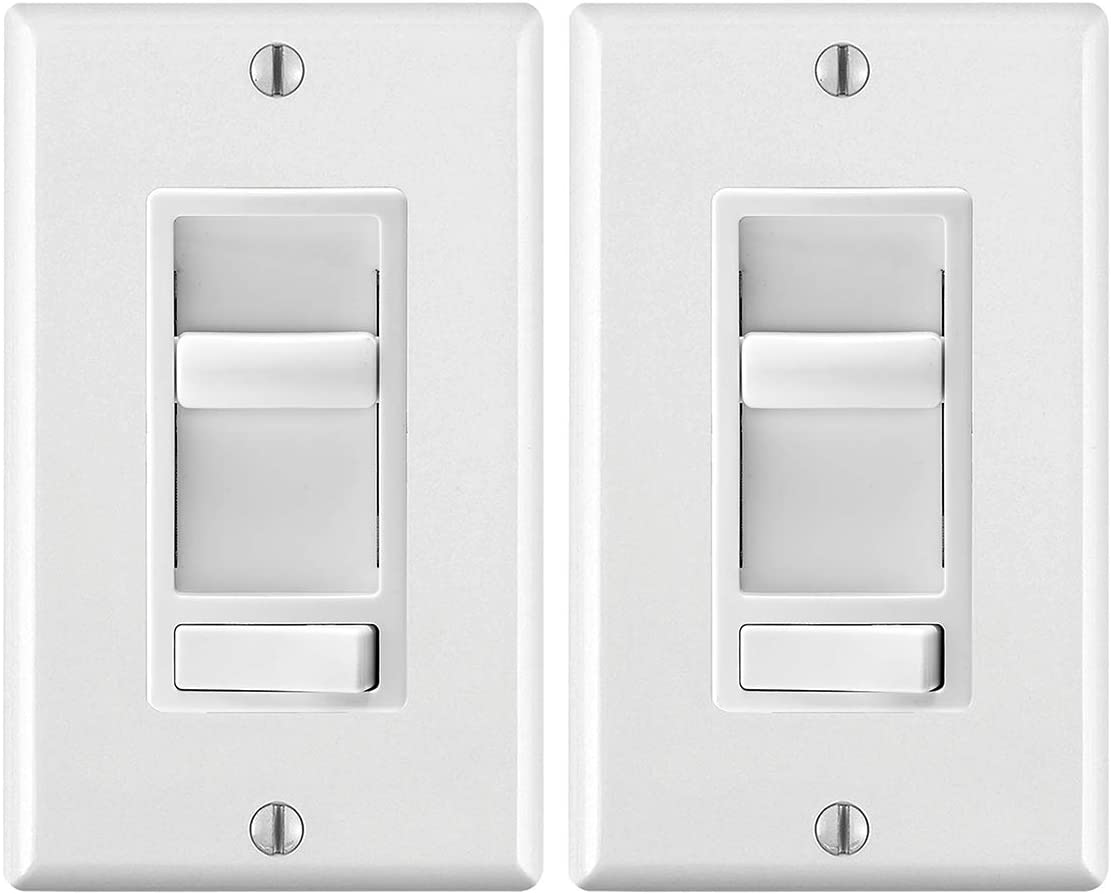 Leviton 6674-2PK SureSlide Universal Slide Dimmer With Preset Switch(2 Pack) Single Pole and 3-Way White (Wall Plate Include)