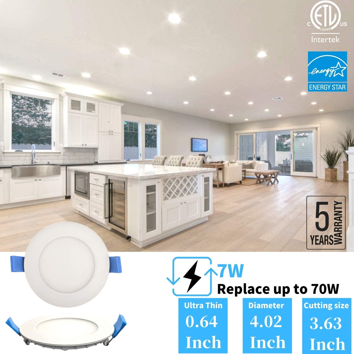 DawnRay 3.5" LED Round Slim Panel (Potlight) 3000K/4000K/5000K(changeable), White/Black/Brushed Nickel, 7W, 500LM
