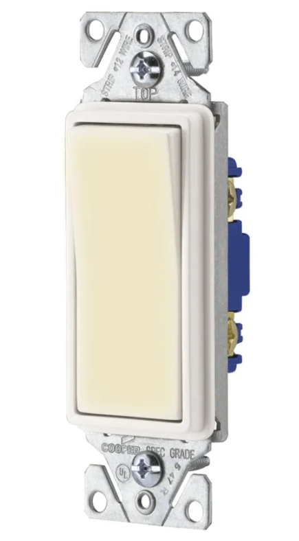 Eaton 7513W-SP-C 15 Amp 120/277V Heavy-Duty Grade 3Way Decorator Lighted Switch, White