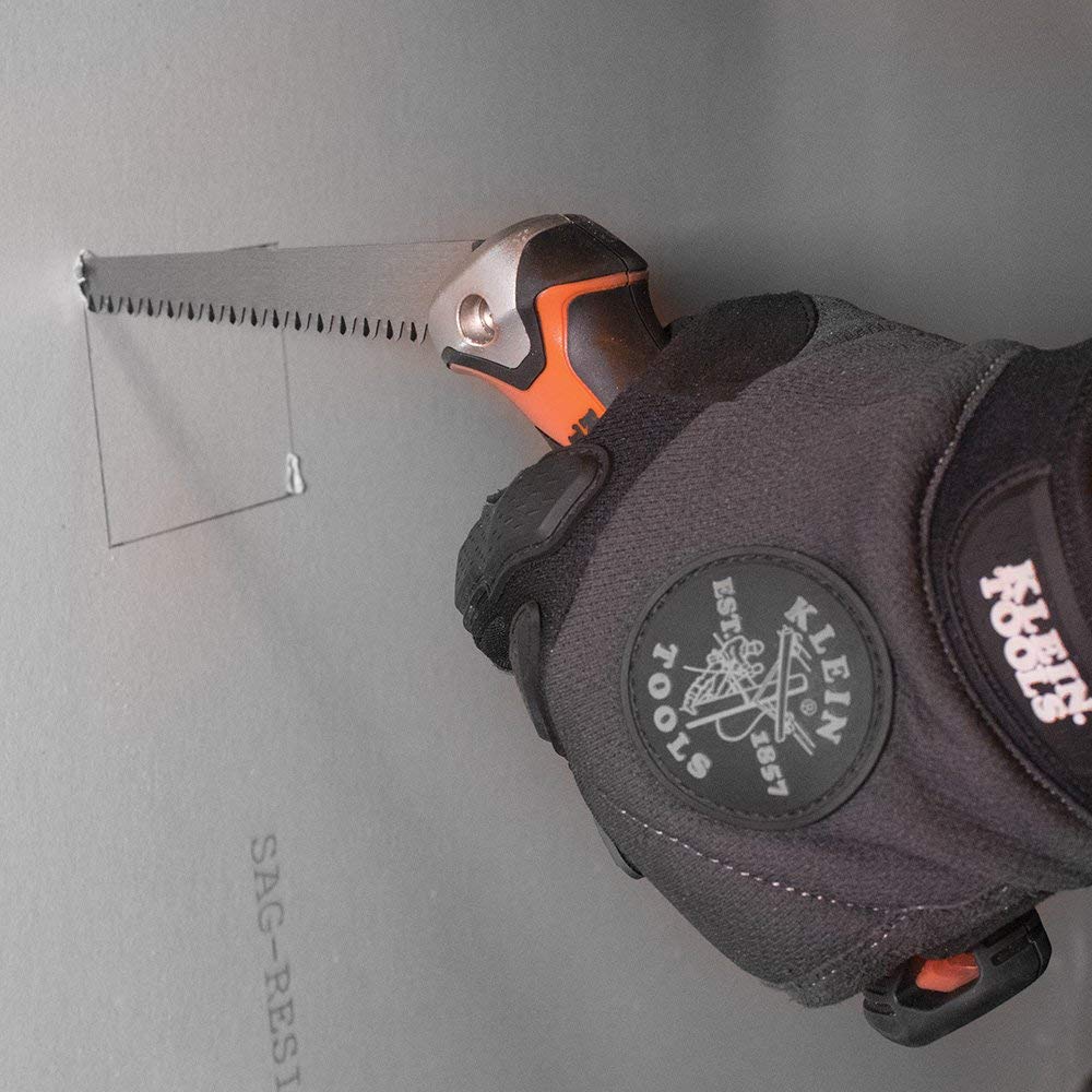 Klein Tools 31737 Drywall Saw, Folding Jab Saw/Utility Saw with Lockback at 180 and 125 Degrees and Tether Hole - Consavvy