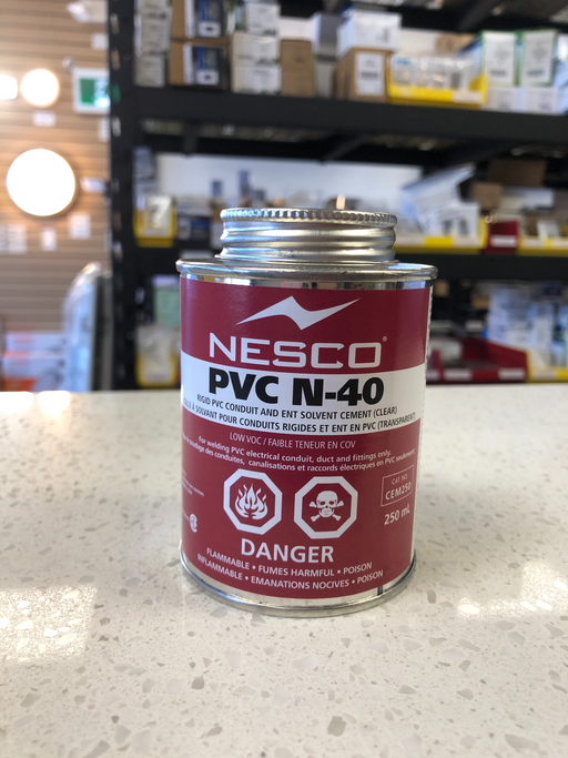 NESCO PVC GLUE PVC N-40 RIGID PVC CONDUIT AND ENT SOLVENT CEMENT CLEAR, CEM250 250ML