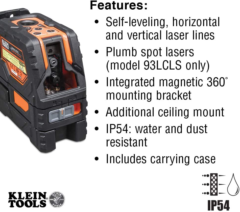 Klein Tools 93LCLS Self-Leveling Cross-Line Laser Level with Plumb Spot