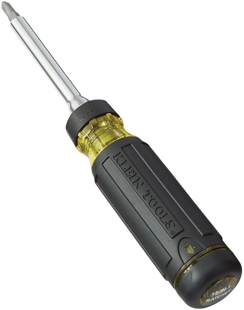 Klein Tools 32305 Multi-bit Ratcheting Screwdriver, 15-in-1 Tool with Phillips, Slotted, Square, Torx and Combo Bits and 1/4-Inch Nut Driver