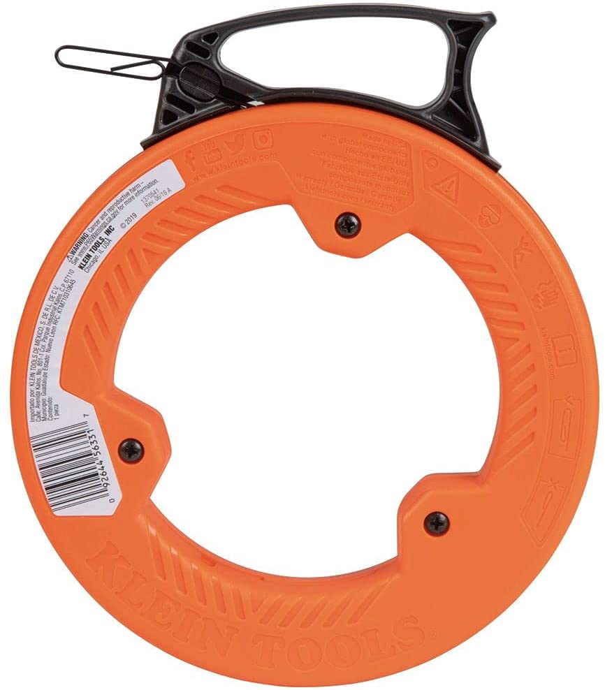Klein Tools 56331 Fish Tape, Steel Wire Puller with Double Loop Tip, Optimized Housing and Handle, 1/8-Inch x 50-Foot