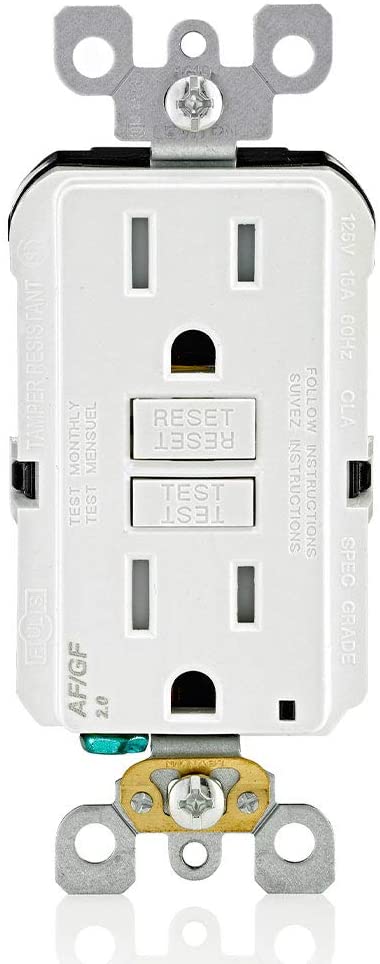 Leviton AGTR1-W SmartlockPro Dual Function AFCI/GFCI Receptacle, 15 Amp/125V,White Wall Plate Included