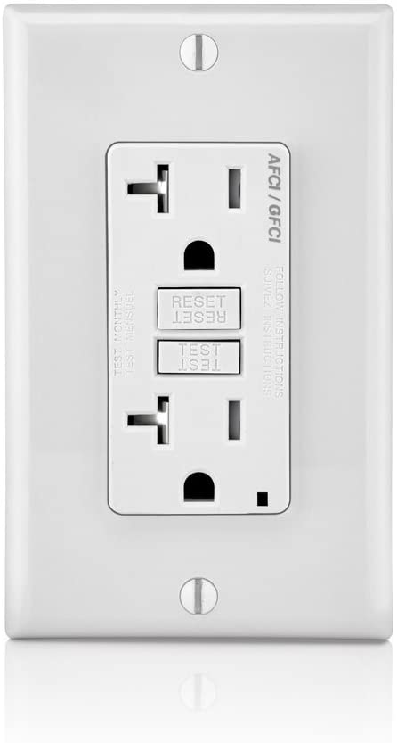 Leviton AGTR2-W SmartlockPro Dual Function AFCI/GFCI Receptacle, 20 Amp/125V,White Wall Plate Included