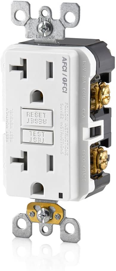Leviton AGTR2-W SmartlockPro Dual Function AFCI/GFCI Receptacle, 20 Amp/125V,White Wall Plate Included