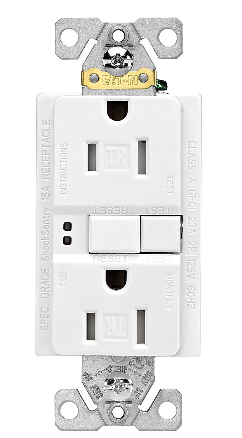 Eaton GFCI Self-Test 15A/20A -125V Tamper Resistant Duplex Receptacle with Standard Size Wallplate, White - Consavvy